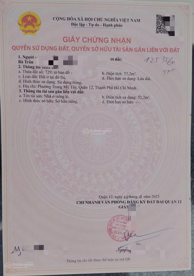Bán nhà riêng 52m2, 3,4 tỷ tại trung mỹ tây 13, phường trung mỹ tây, quận 12, tp.hcm