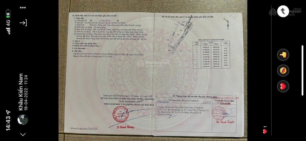 Bán đất tại nhữ tiến hiến, thị trấn củ chi, 7 tỷ, 814 m2, thổ cư 746m giá cực chất chỉ với