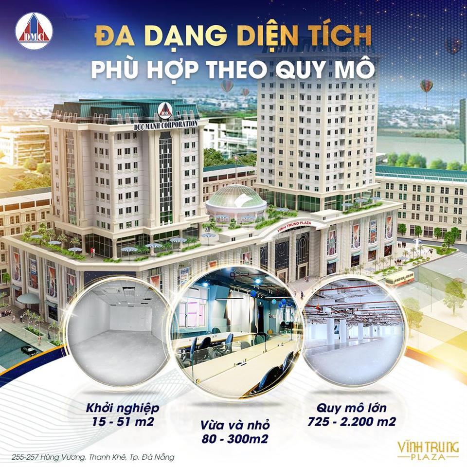 Cho thuê văn phòng tại vĩnh trung plaza, 181 triệu, 725 m2, nhiều tiện ích đẹp