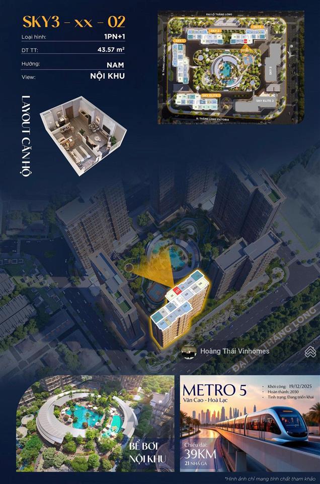 Tòa sky 3 căn 1pn +1 view trọn nội khu đn 43m2 giá tts chỉ 3,8 tỷ . vay 70% ân hạn 24t. ck 12,7%