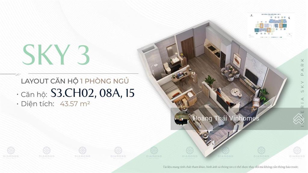 Tòa sky 3 căn 1pn +1 view trọn nội khu đn 43m2 giá tts chỉ 3,8 tỷ . vay 70% ân hạn 24t. ck 12,7%