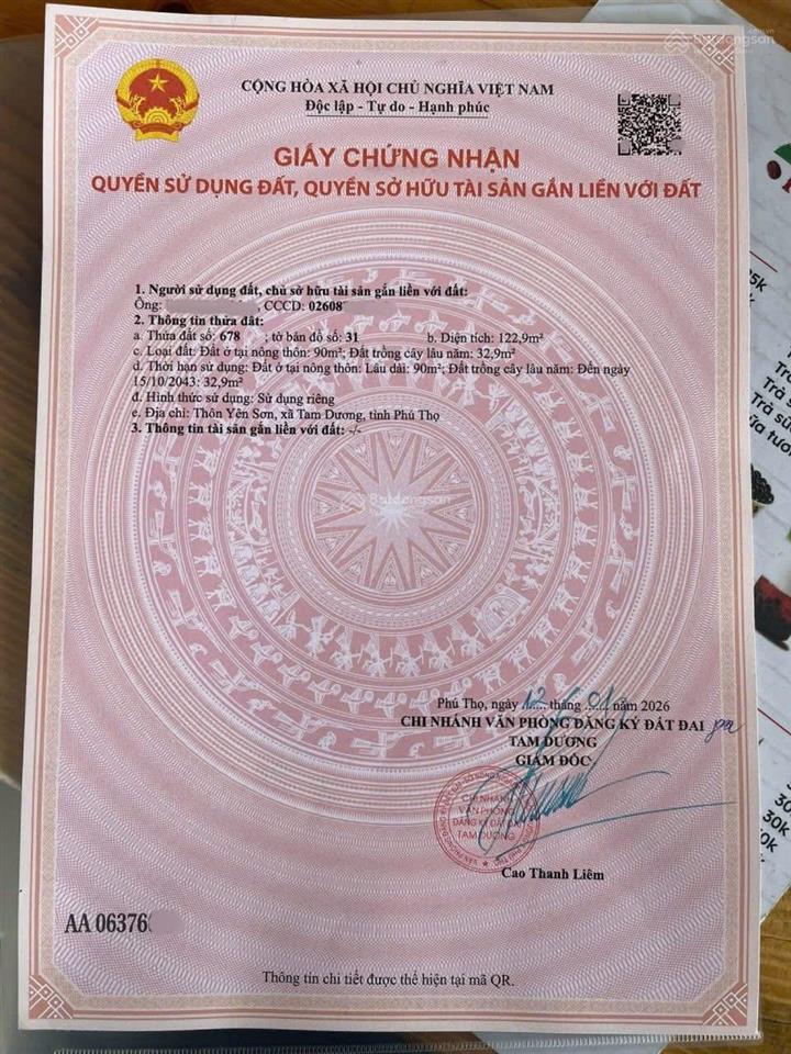Cần bán gấp lô đất ngay cạnh khu công nghiệp tam dương.