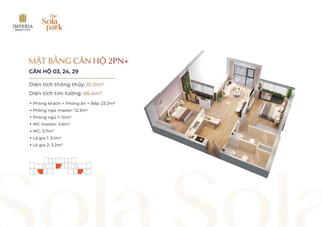 Bán nhanh căn 2n2vs  61.5m2 tòa g2 sola park vinhomes smart city