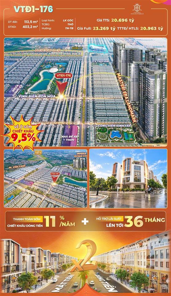 Chỉ nhỉnh 14 tỷ sở hữu ngay liền kề góc vtđ1  176 dtxd tới 403,2 m2