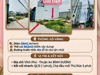 Đón sóng dịch chuyển từ sài gòn! lô đất 55m2 4x14m, ngay sát quốc lộ 13 , giá chỉ 3.3 tỷ tl
