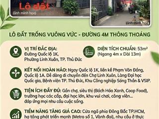 Đầu tư tích sản  gần cầu vượt linh xuân 53m2 4x13m giá 3.75 tỷ