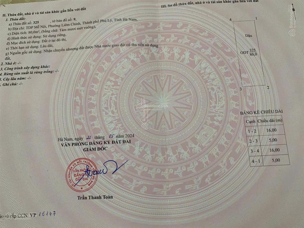Bán đất đường tôn thất tùng, xã liêm tuyền, thành phố phủ lý, hà nam cạnh bệnh việt việt đức cs 2