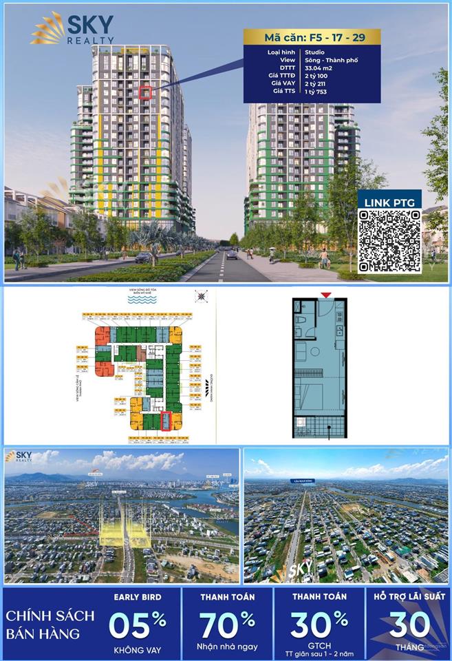 Duy nhất căn hộ studio minh mạng sun group, tầng cao, view sông đà nẵng, giá 1,7 tỷ vnd