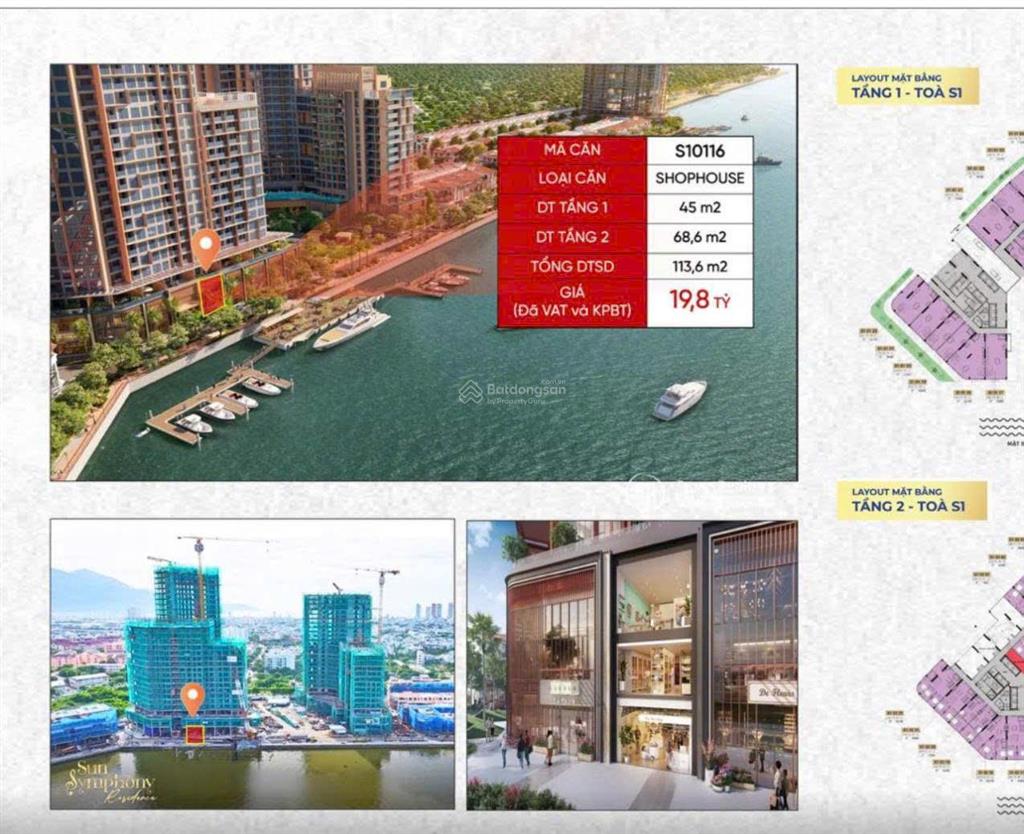 Bán shophouse sun symphony trực diện sông hàn 2 tầng, đà nẵng, 19,8 tỷ, 114m2