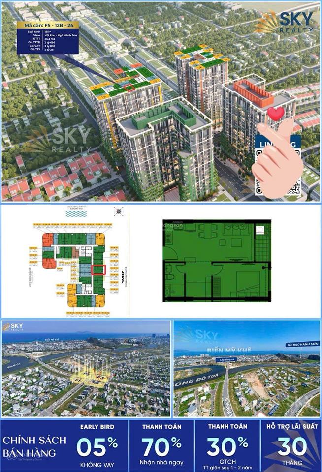 Bán căn hộ 1pn+, tầng trung, view mặt trực minh mạng, giá gốc từ cđt sun giá chỉ 2,2 tỷ. 45m2