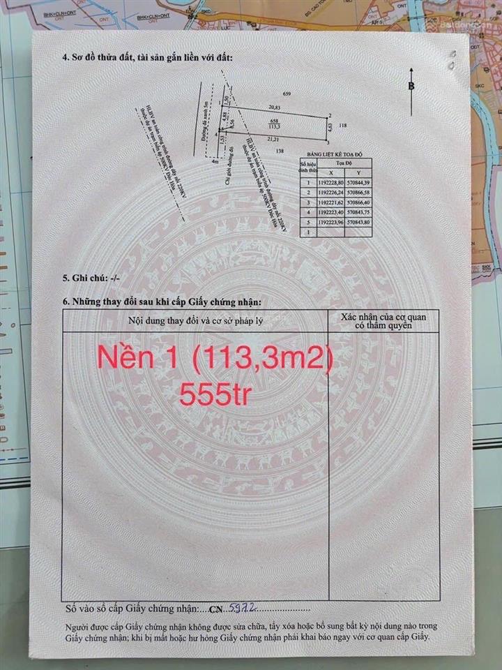 Bán đất 113m2 (5x24m) thổ cư chính chủ xã thạnh lợi  bến lức  long an giá rẻ 555 triệu
