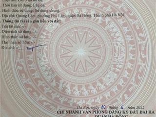 Bán đất quang lãm  phú lãm, hà đông 50m² ngõ thông gần ô tô, dân cư đông, giá tốt