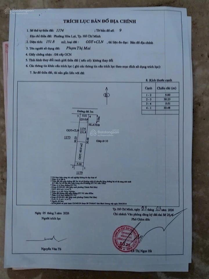 Bán đất hòa lợi, tp. bến cát, bình dương  151,8m², giá 1,1 tỷ