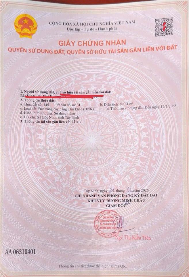 Bán đất 1.000m² lộc ninh, tây ninh, 100m² thổ cư, đường 7m, sổ hồng, giá chưa tới 1tr/m2