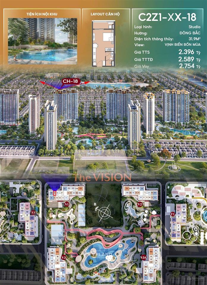 Studio hiếm  view vịnh biển bốn mùa, hướng đông bắc  masteri era landmark