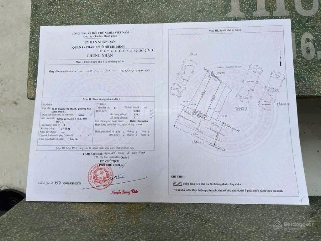 Mt thạch thị thanh quận 1 ngang 6,3 dài 24m công nhận 124,2m2 xây mới hầm 7 tầng  giá 45 tỷ