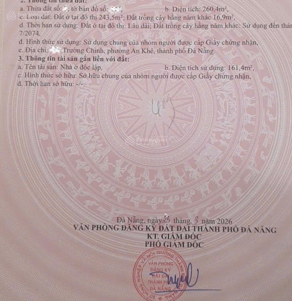 Bán đất 2 mặt tiền  trường chinh, an khê, đà nẵng  13tỷ5 (có thương lượng)