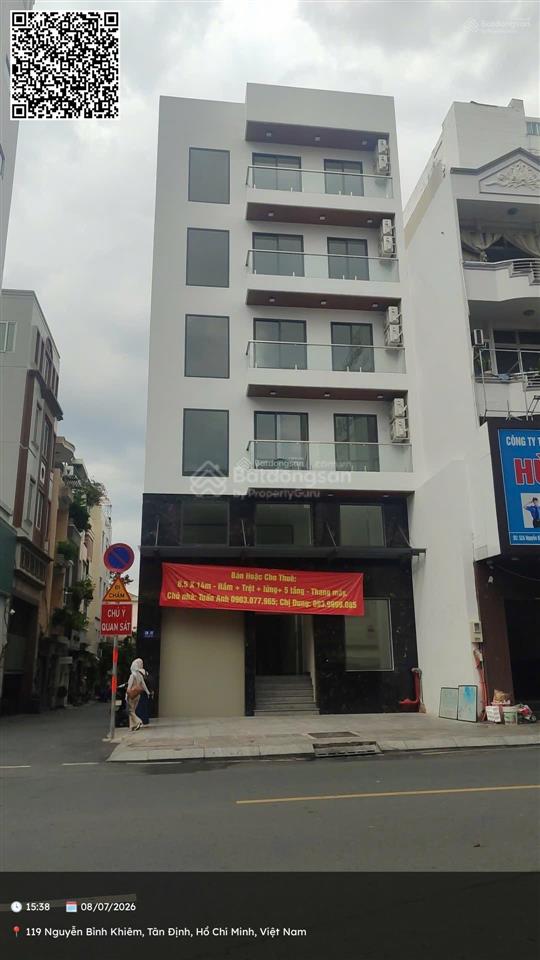 Chủ thiện chí bán toà nhà mặt tiền đường nguyễn bỉnh khiêm tân định hcm. dt 8,5x18,5m giá 160 tỷ