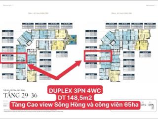 Duplex 148m2 3n4wc tầng cao view sông hồng , công viên 65ha, biệt thự palace noble crystal