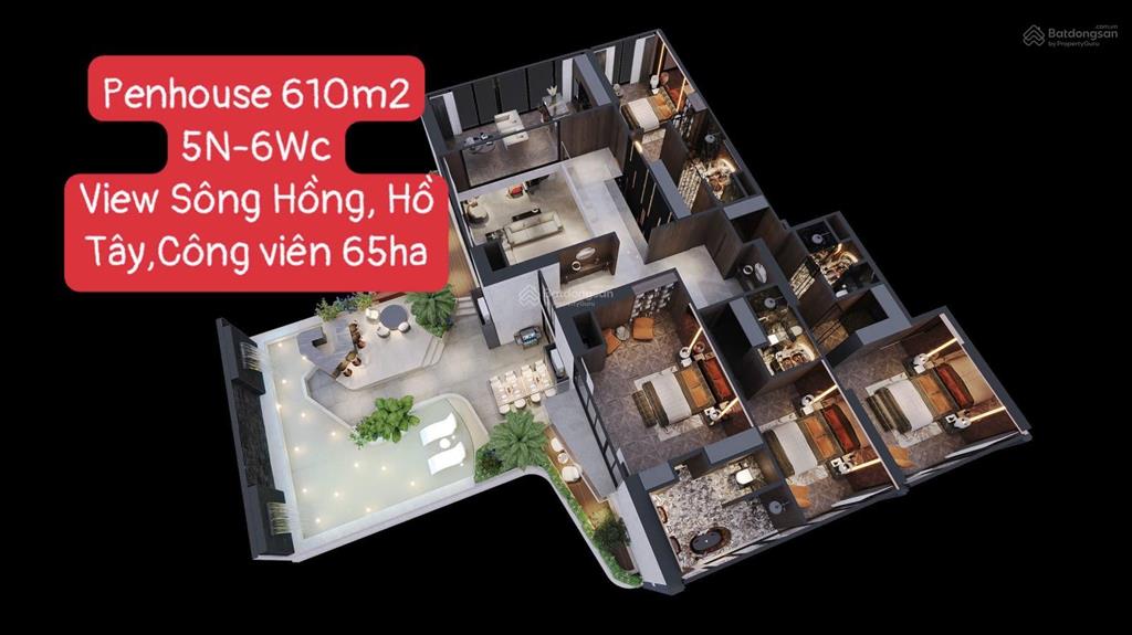 Penthouse duplex 610m2 dinh thự trên không view trọn sông hồng & hồ tâysân vườn riêng 155m2 noble