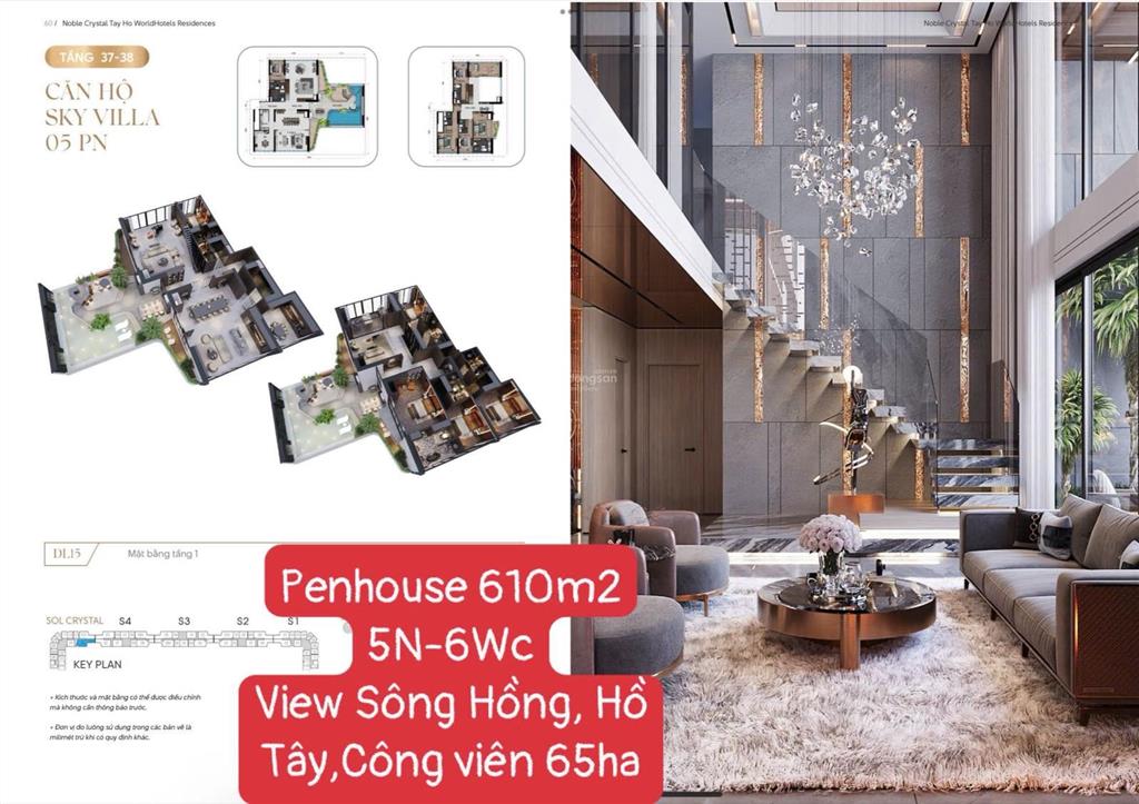Penthouse duplex 610m2 dinh thự trên không view trọn sông hồng & hồ tâysân vườn riêng 155m2 noble