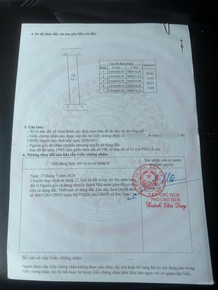 Bán mảnh đất tại thôn bắc giã, xã sóc sơn (gần ngã 3 phủ lỗ)