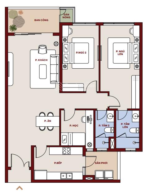 Căn 2 ngủ+ 120m2 view toàn cảnh thấp tầng, ban công đông bắc leparc placepark city