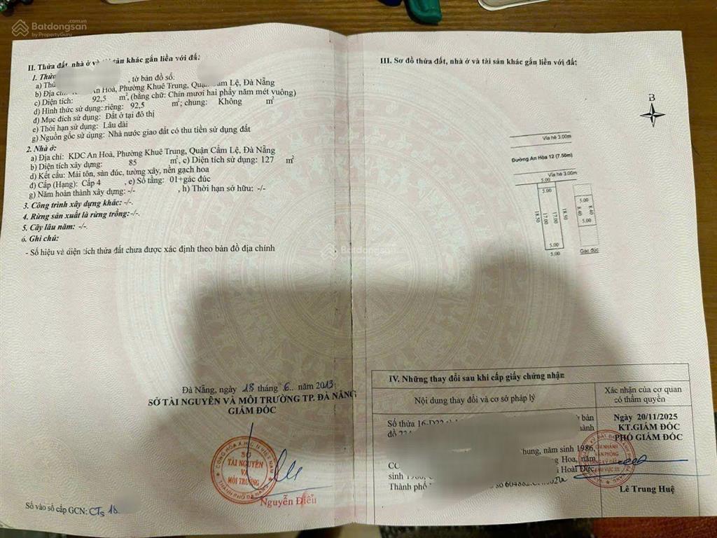 Bàn nhà đường 7m5 an hòa 12, phường khuê, tp đà nẵng