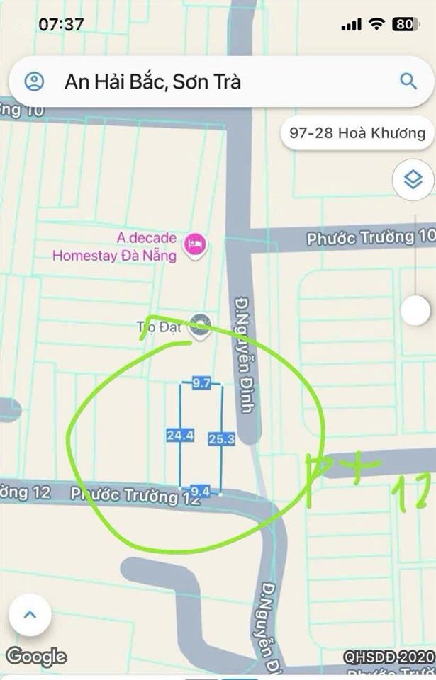 Đất 220,6m², góc 2 mặt tiền đường trương định & phước trường 12, sơn trà, tp đà nẵng