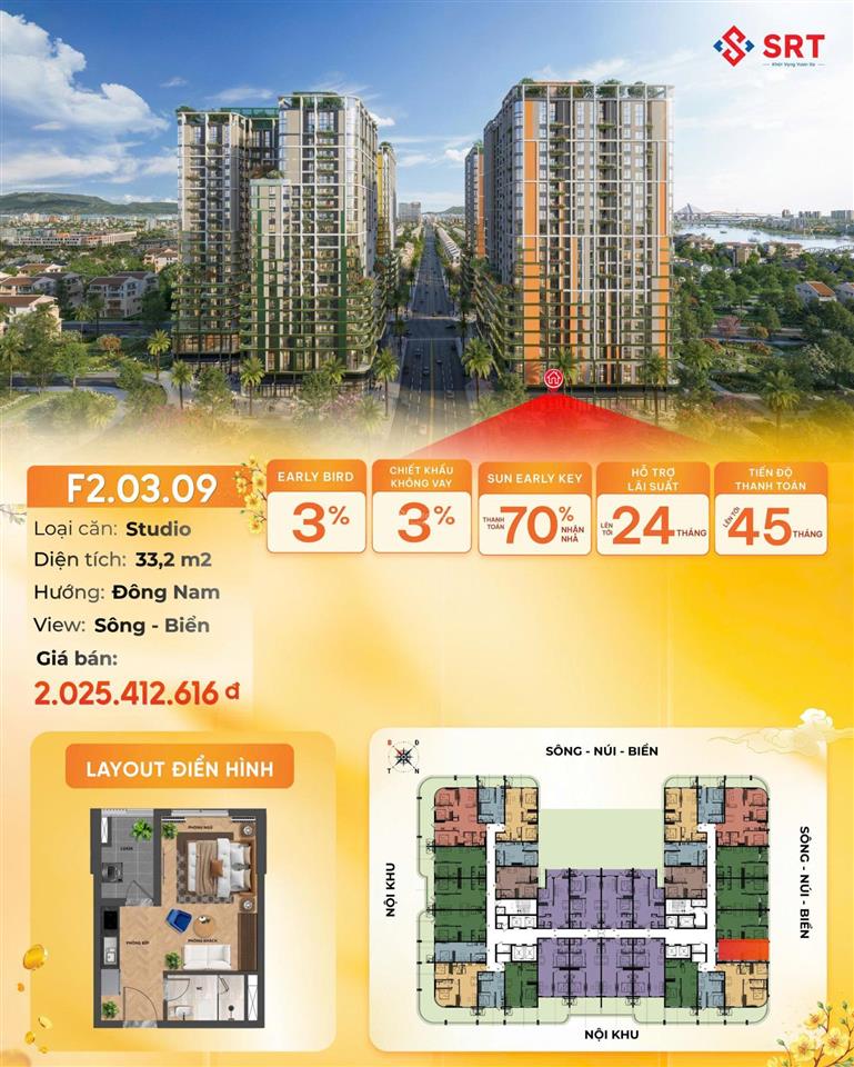 Hàng nổi bật căn hộ studio view hướng đông nam cực thoáng giá gốc từ chủ đầu tư sun group