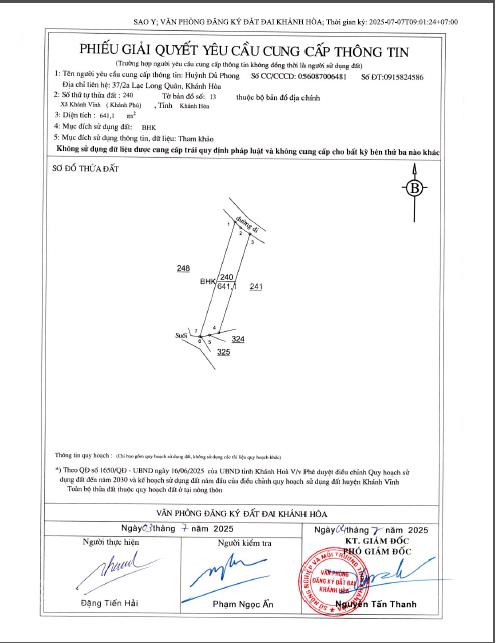 Bán đất 640m2 tại tt khánh phú 1,09 tỷ, xã khánh vĩnh, khánh hòa full thổ gần khu đô thị sông cầu