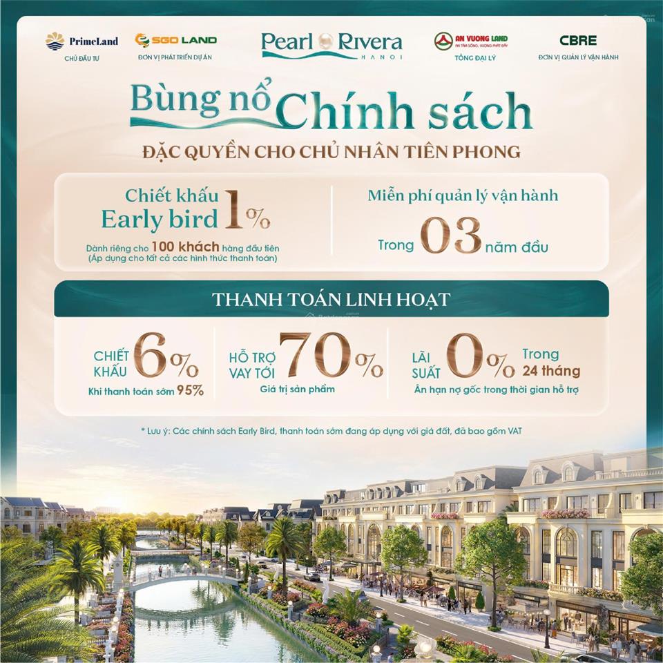 Chiết khấu lên đến 7 %. miễn dịch vụ lên đến 5 năm tại pearl rivera mê linh hà nội