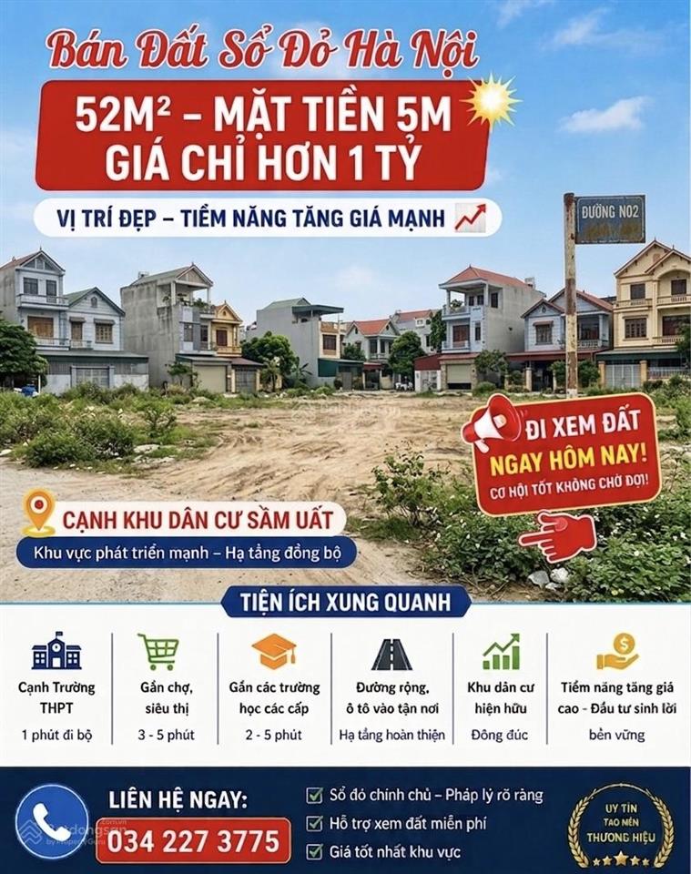 Bán gấp mảnh đất xuân khanh sổ đỏ hà nội dt52m mt 5m giá chỉ 1.05 tỷ gần 2 trường đại học