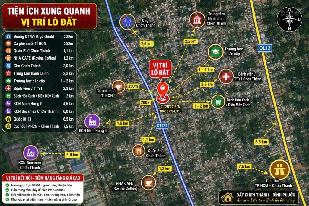 Bán đất tại thanh tước, minh hưng, chơn thành, giá ưu đãi 4,6 triệu / m2, 190 m2