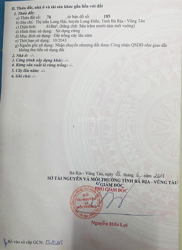 Bán đất tại thị trấn long hải, 6,8 tỷ, 618 m2, giá cực chất