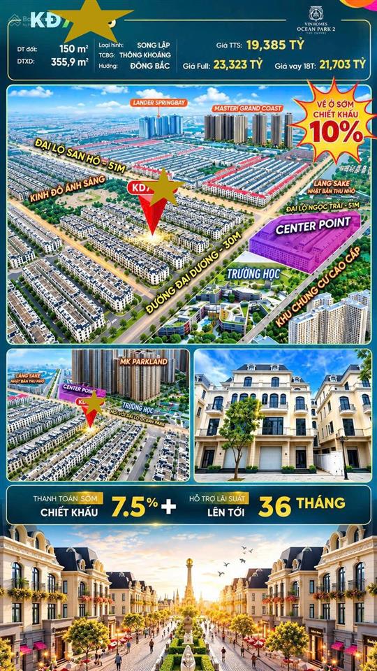 Giá rẻ bất ngờ chỉ 15 tỷ sở hữu ngay căn biệt thự song lập 150m2 tại trung tâm lõi ocean city