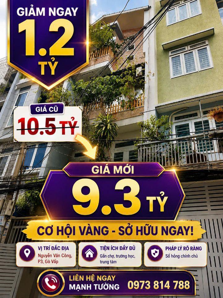 Hạ Gấp 1.2tỷ 🔥 Nhà HXH Nguyễn Văn Công, Gò Vấp - Chỉ 9.3 tỷ