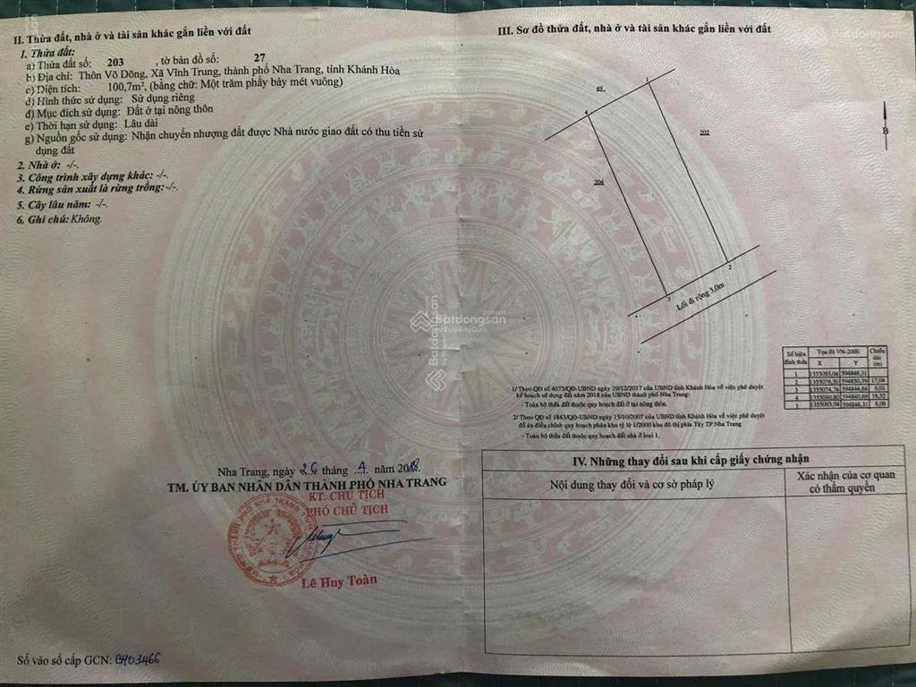 Bán lô đất ngang 6m vĩnh trung phường tây nha trang chỉ 1.6tỷ, sổ hồng riêng