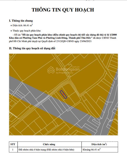 Đất hxh p. linh đông dt 66,2m2, sổ vuông vức. hẻm ôtô 5m thông. cách phạm văn đồng 500m