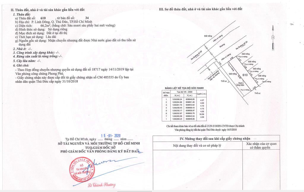 Đất hxh p. linh đông dt 66,2m2, sổ vuông vức. hẻm ôtô 5m thông. cách phạm văn đồng 500m