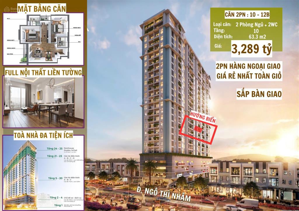 3,2 tỷ  căn 2pn giá tốt nhất mia  view biển  nhận nhà 6/2026  full nội thất liền tường  có sổ