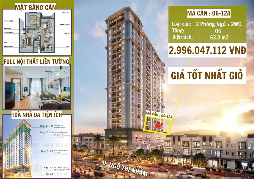 Căn 2pn hướng biển  full nội thất liền tường  cho thuê 1520tr/ tháng  nhận nhà 6/2026