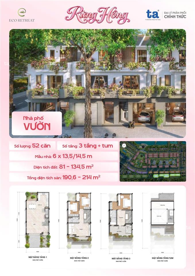 Nhà phố khu rừng hồng  ngay trung tâm khu đô thị eco retreat, giá sau ưu đãi tối đa chỉ 4.8 tỷ