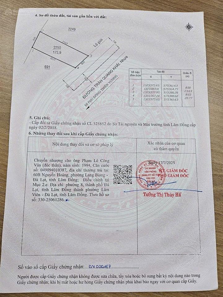 Bán đất mặt tiền đường trần quang khải, phường 8, thành phố đà lạt giá tốt