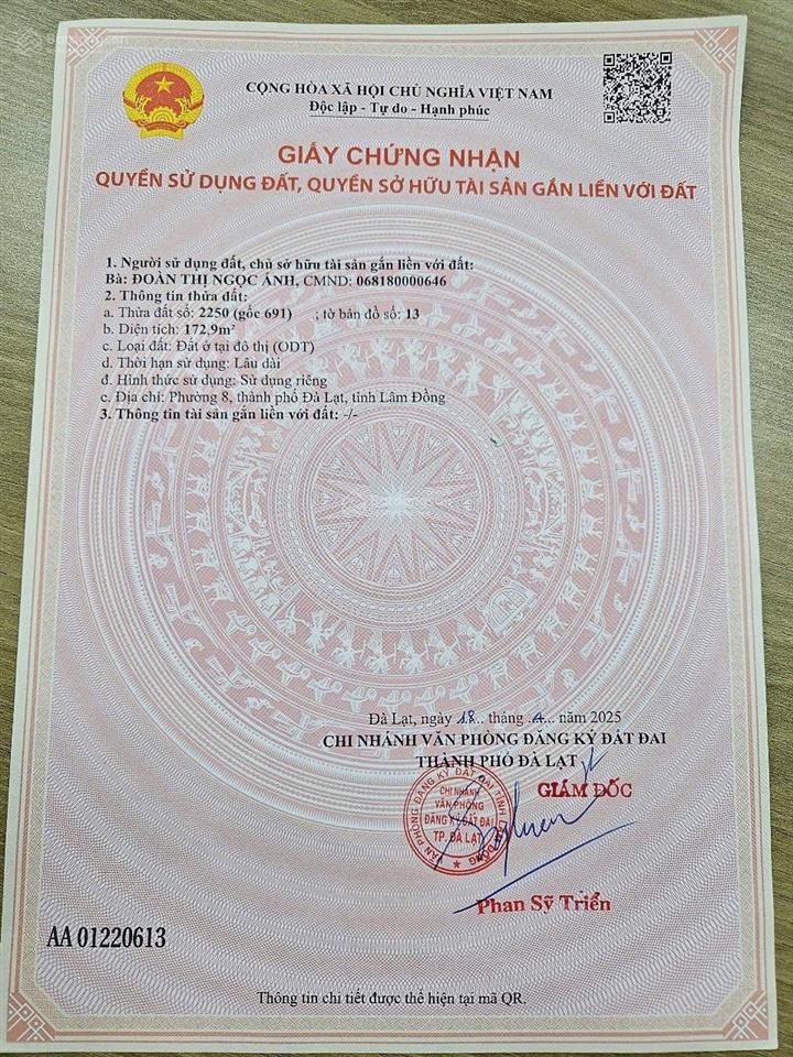 Bán đất mặt tiền đường trần quang khải, phường 8, thành phố đà lạt giá tốt