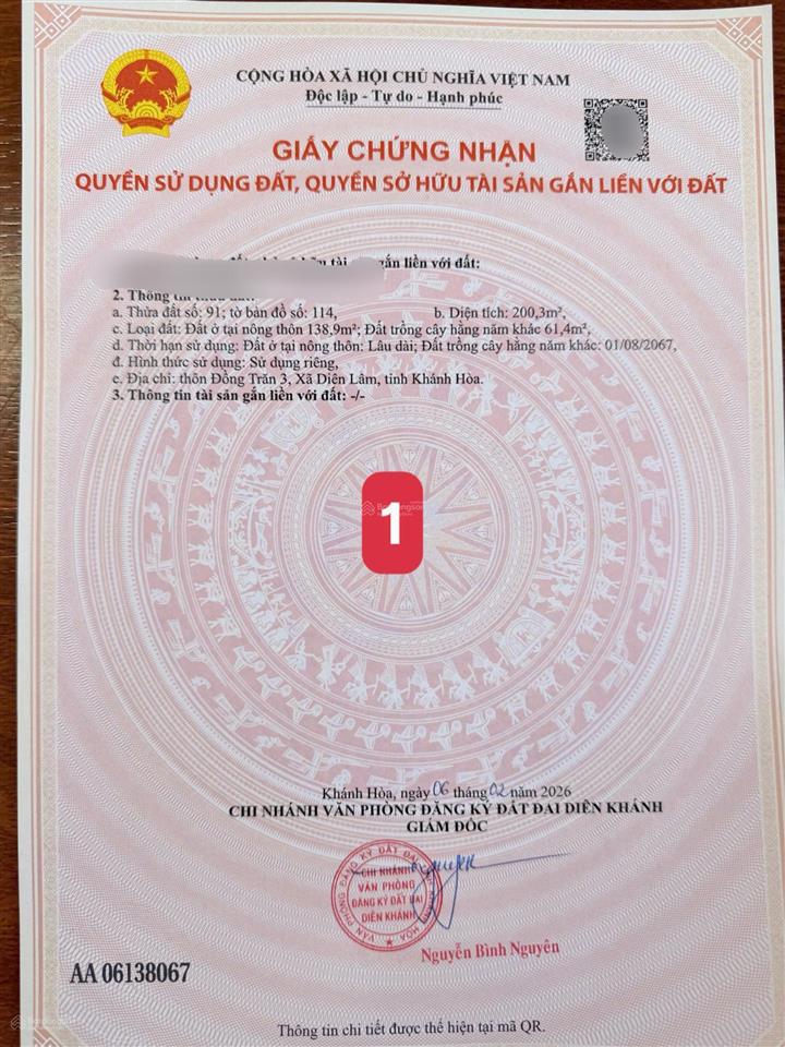 Mở bán đất diên lâm  diên khánh. diện tích 200m2 sau qh còn 138m2, ngang mỗi lô từ 5m