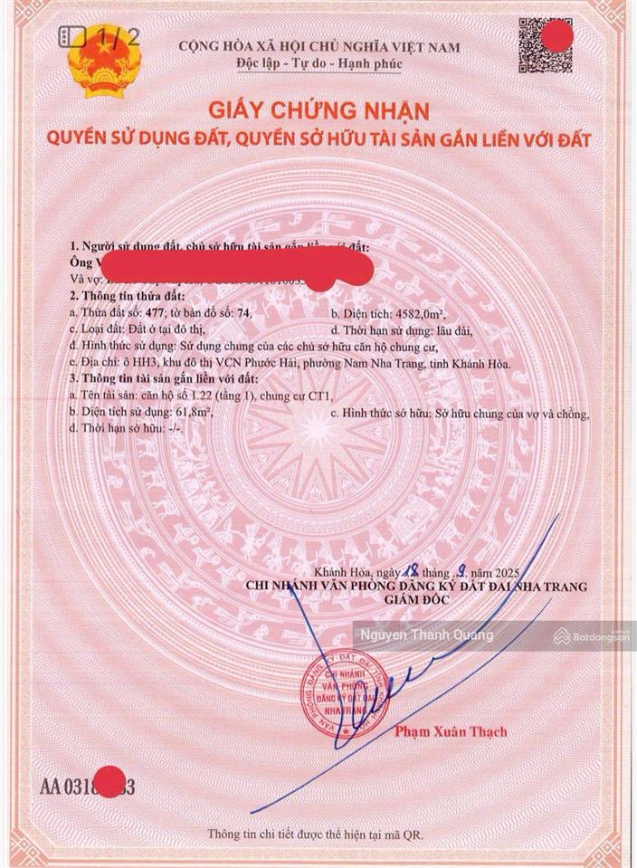 Căn hộ tttp nha trang 3,6 tỷ 2pn 1wc sổ đỏ lâu dài