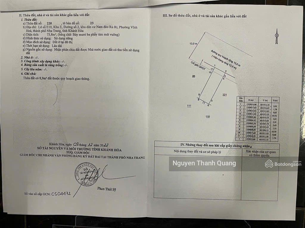 147.6m2 ngang 10m có nhà cách biển nha trang 900m đất ở đô thị