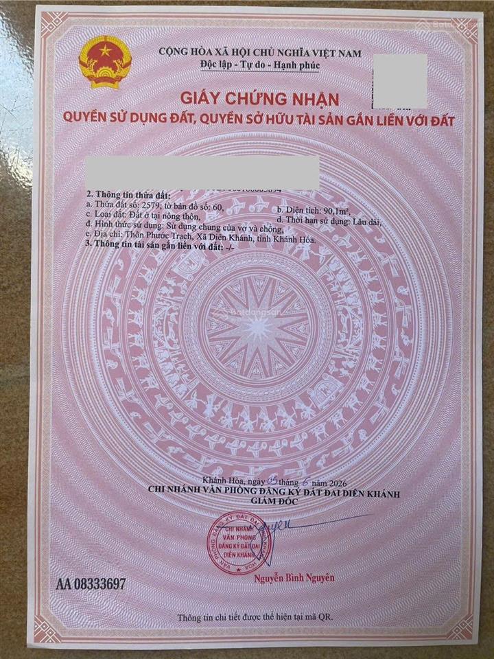 Lô đất tại diên toàn, thôn phước trạch, diên khánh, khánh hòa.
giá 1 tỷ 650