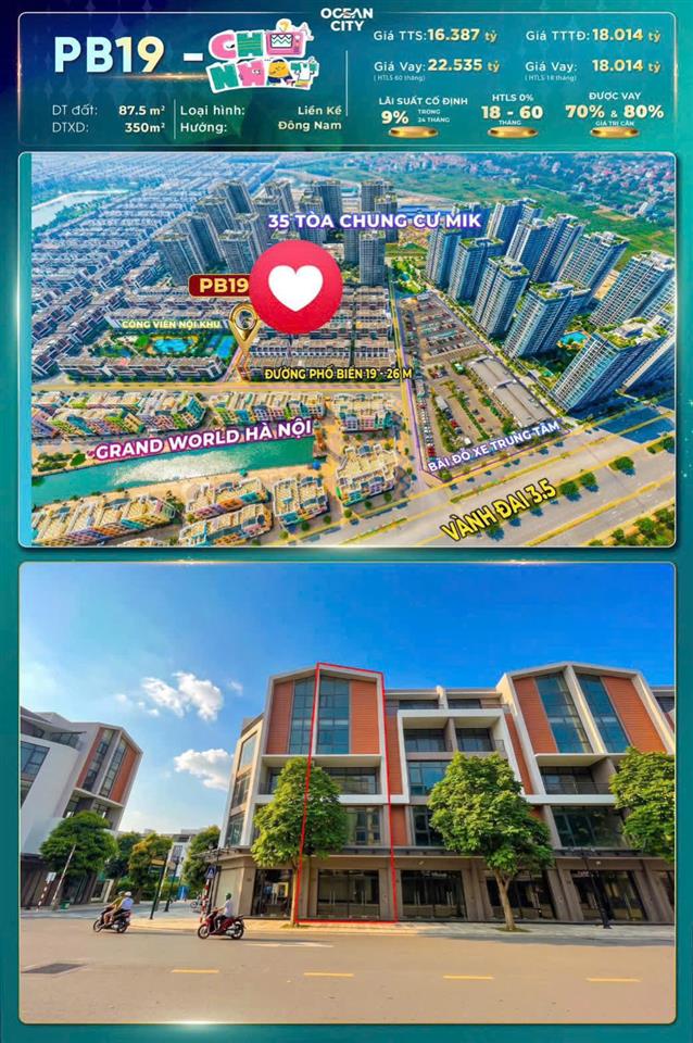 BÁN GẤP 16 TỶ HÀNG HIẾM CHỦ ĐẦU TƯ TRỤC KINH DOANH – PB19 OCEAN CITY VỪA Ở VỪA KD SỔ LÂU